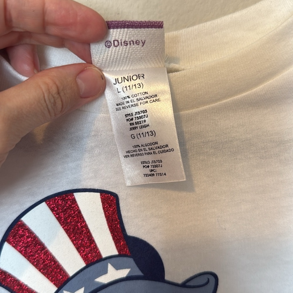 Vintage Walt Disney Patriotic Mickey White T-Shirt Youth Large Glitter USA - Picture 5 of 8